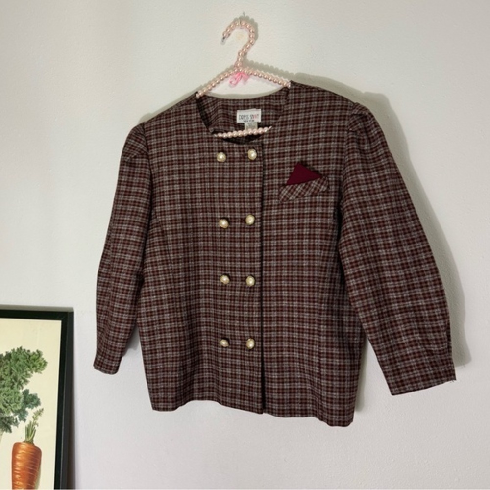 Vintage Dress Savvy NY burgundy plaid blazer size 14P
